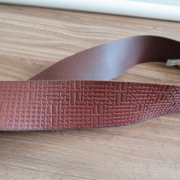 FOSSIL Textured Cognac Brown Leather Chunky Y2K Belt Festival - Women's Size L - Picture 7 of 10